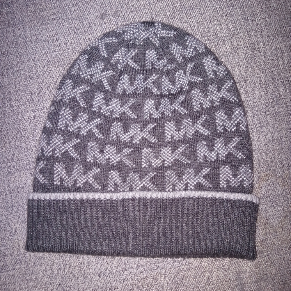 Michael Kors Grey Monogram Beanie One Size Louis Vuitton Type